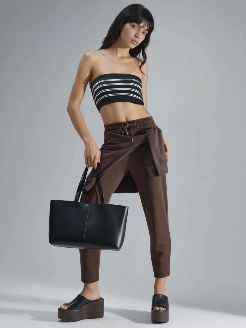HICCUP Coffee Brown Modal Touch Elastic Waist Carrot Fit Jogger Pants Bersan Collection for Women | Best Price UAE